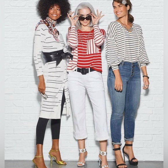 EUC Cabi Dashes Sweater Long Cardigan Size Small White and Black - Picture 4 of 10